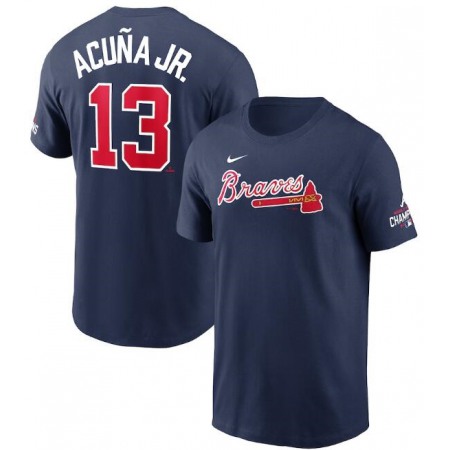 Men's Atlanta Braves #13 Ronald Acuna Jr. 2021 Navy World Series Champions Player Name & Number T-Shirt Men's Atlanta Braves #13 Ronald Acuna Jr. 2021 Navy World Series Champions Player Name & Number T-Shirt