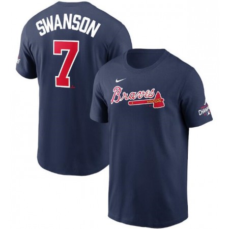 Men's Atlanta Braves #7 Dansby Swanson 2021 Navy World Series Champions Player Name & Number T-Shirt Men's Atlanta Braves #7 Dansby Swanson 2021 Navy World Series Champions Player Name & Number T-Shirt