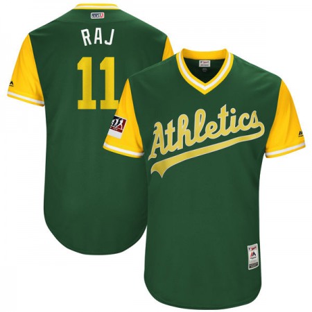 Men's Oakland Athletics #11 Rajai Davis "Raj" Green/Yellow 2018 Players' Weekend Authentic Stitched MLB Jersey
