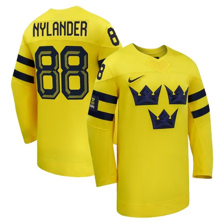 Men's Sweden Hockey #88 William Nylander Yellow 2026 Away Replica Jersey