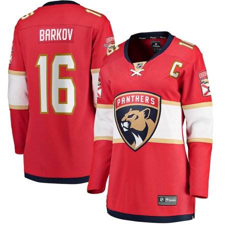 Women's Florida Panthers #16 Aleksander Barkov Red Captain Patch Home Player Jersey