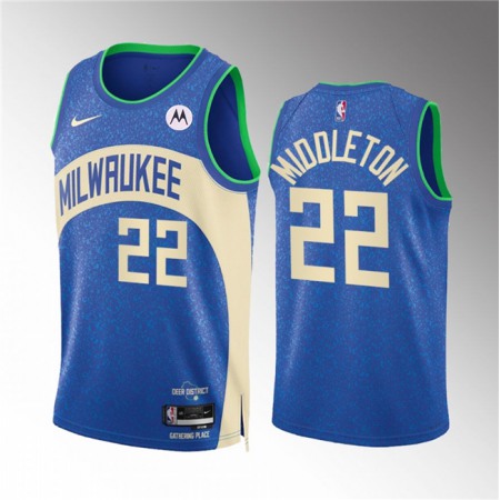 Men's Milwaukee Bucks #22 Khris Middleton 2023/24 Blue City Edition Stitched Basketball Jersey Men's Milwaukee Bucks #22 Khris Middleton 2023/24 Blue City Edition Stitched Basketball Jersey