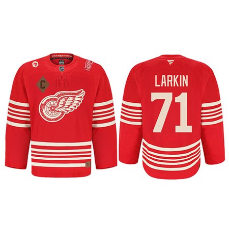 Youth Detroit Red Wings #71 Dylan Larkin Red 2025 Centennial Premium With 100 and P Patch And C Patch Stitched Hockey Jersey