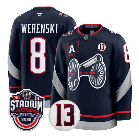 Men's Columbus Blue Jackets #8 Zach Werenski Navy 2024-25 Stadium Series With A Patch Stitched Hockey Premium Jersey