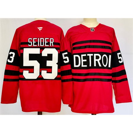 Men's Detroit Red Wings #53 Moritz Seider Red 2024-25 Reverse Retro Stitched Premium Jersey