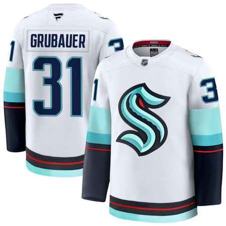 Men's Seattle Kraken #31 Philipp Grubauer White Away Premium Jersey