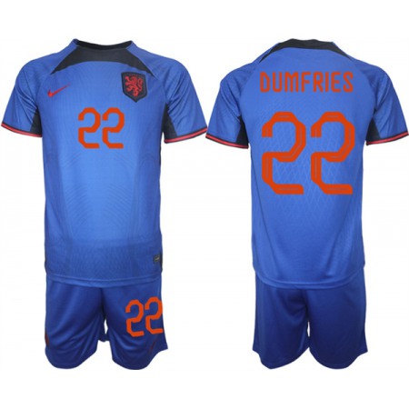 Men's Netherlands #22 Dumfries Royal Away Soccer Jersey Suit