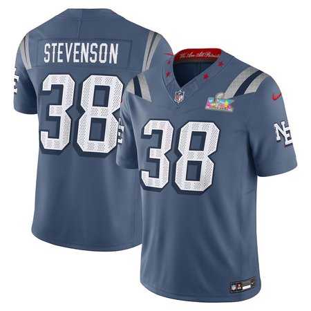 Men's New England Patriots #38 Rhamondre Stevenson Blue Super Bowl LX Patch Rivalries Collection F.U.S.E. Vapor Limited Jersey Men's New England Patriots #38 Rhamondre Stevenson Blue Super Bowl LX Patch Rivalries Collection F.U.S.E. Vapor Limited Jersey