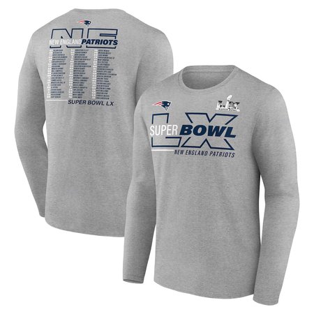 Men's New England Patriots Heather Gray Super Bowl LX Roster Long Sleeve T-Shirt