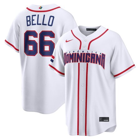Men's Dominican Republic Baseball #66 Brayan Bello White 2026 World Baseball Classic Home Stadium Jersey