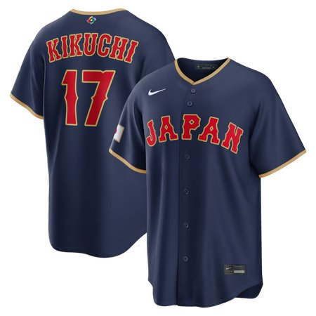 Men's Japan Baseball #17 Yusei Kikuchi Navy 2026 World Baseball Classic Road Stadium Jersey