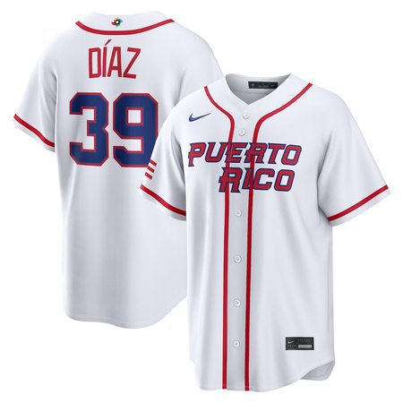 Men's Puerto Rico Baseball #39 Edwin Diaz White 2026 World Baseball Classic Home Stadium Jersey