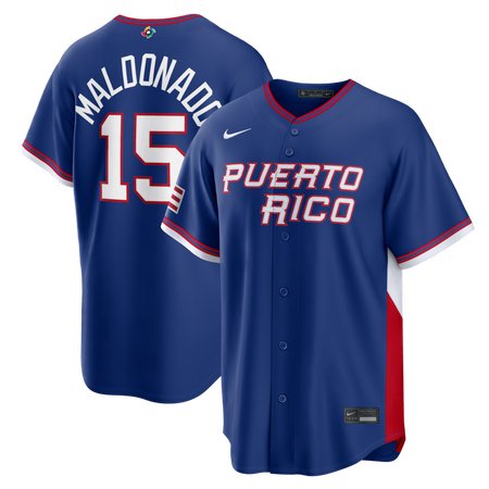 Men's Puerto Rico Baseball #15 Martin Maldonado Royal 2026 World Baseball Classic Road Stadium Jersey