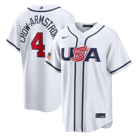Men's USA Baseball #4 Pete Crow-Armstrong White 2026 World Baseball Classic Home Stadium Jersey