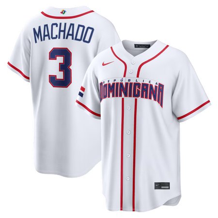Men's Dominican Republic Baseball #3 Manny Machado White 2026 World Baseball Classic Home Stadium Jersey