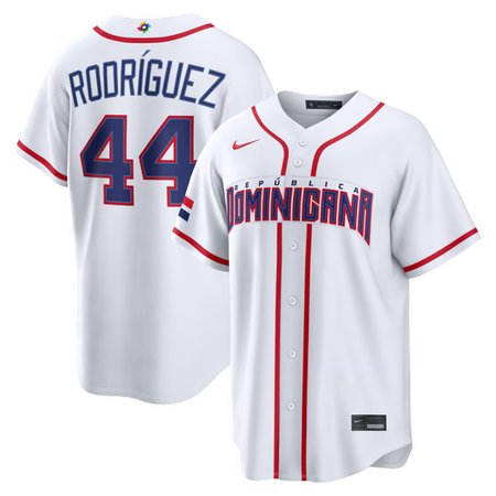 Men's Dominican Republic Baseball #44 Julio Rodriguez White 2026 World Baseball Classic Home Stadium Jersey