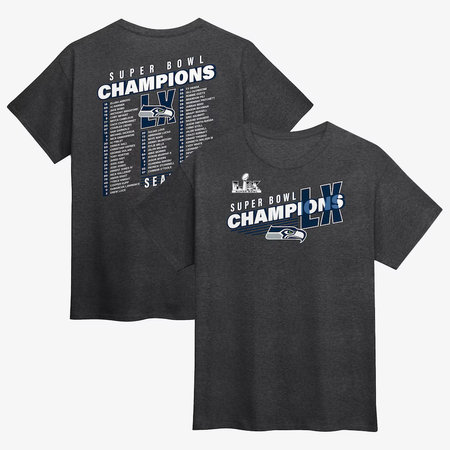 Men's Seattle Seahawks Heather Charcoal Super Bowl LX Champions Best Teammates Roster T-Shirt