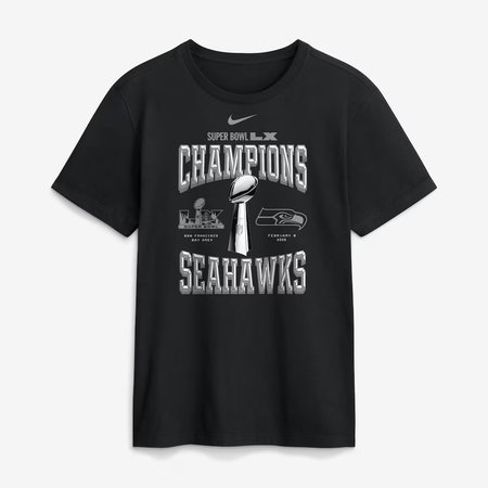 Men's Seattle Seahawks Nike Black Super Bowl LX Champions Locker Room Trophy Collection Replica Tall T-Shirt
