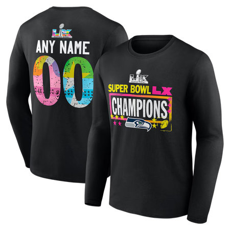 Men's Seattle Seahawks Black Super Bowl LX Champions Custom Long Sleeve T-Shirt