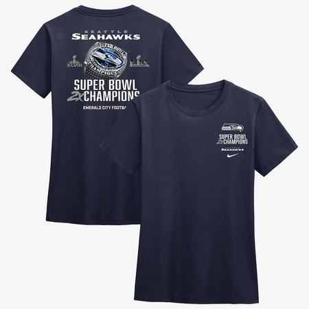 Women's Seattle Seahawks Nike College Navy Two-Time Super Bowl Champions Ring T-Shirt