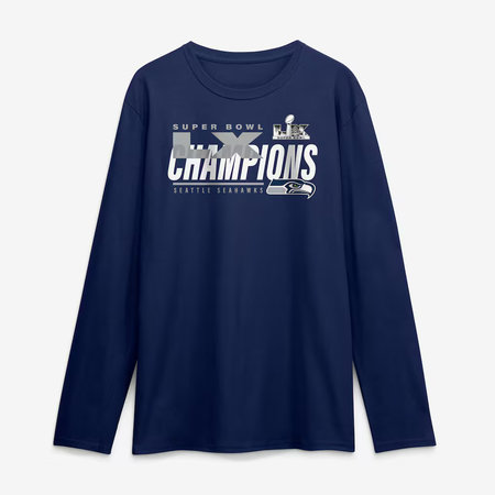 Men's Seattle Seahawks College Navy Super Bowl LX Champions Big & Tall Iconic Victory Long Sleeve T-Shirt
