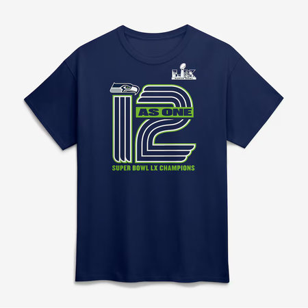 Men's Seattle Seahawks College Navy Super Bowl LX Champions Hometown On Top T-Shirt