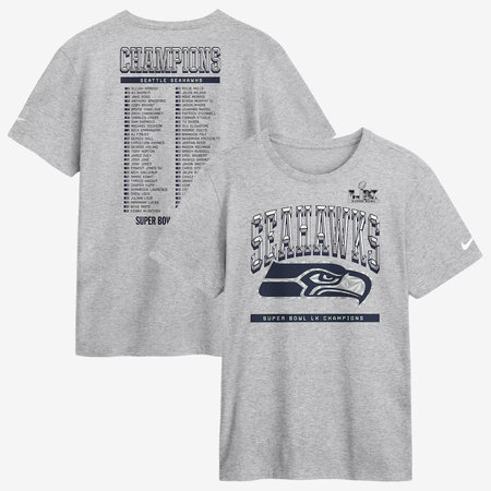 Men's Seattle Seahawks Nike Heather Gray Super Bowl LX Champions Ice Classic Roster T-Shirt