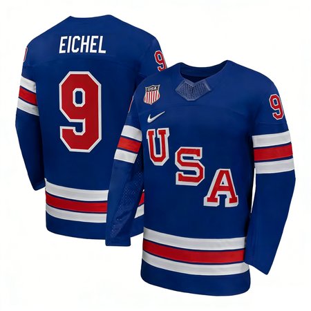 Men's USA Hockey #9 Jack Eichel Royal 2026 Home Replica Jersey
