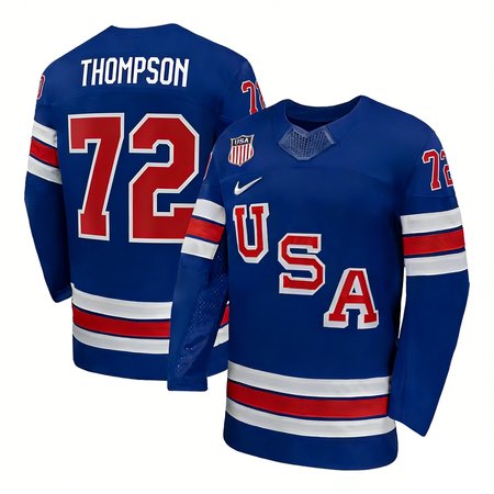 Men's USA Hockey #72 Tage Thompson Royal 2026 Home Replica Jersey