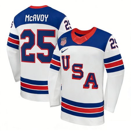 Men's USA Hockey #25 Charlie Mcavoy White 2026 Home Replica Jersey