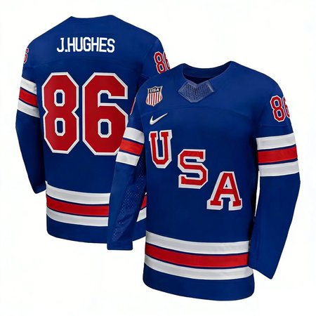 Men's USA Hockey #86 Jack Hughes Royal 2026 Home Replica Jersey