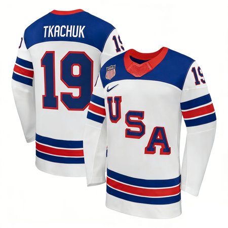 Men's USA Hockey #19 Matthew Tkachuk White 2026 Home Replica Jersey
