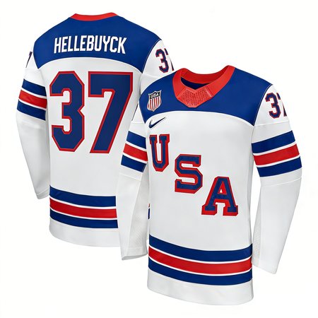 Men's USA Hockey #37 Connor Hellebuyck White 2026 Home Replica Jersey