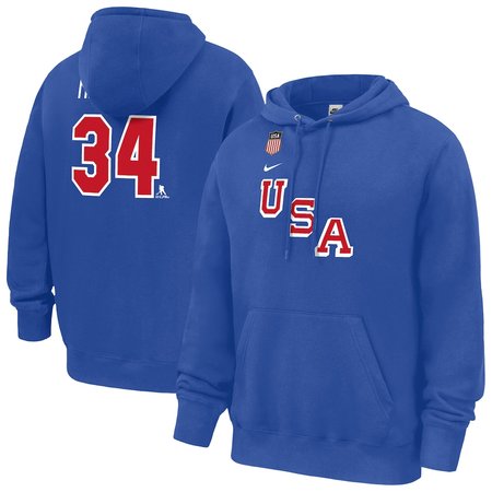Men's 2026 US Hockey #34 Auston Matthews Royal Name & Number Hoodie