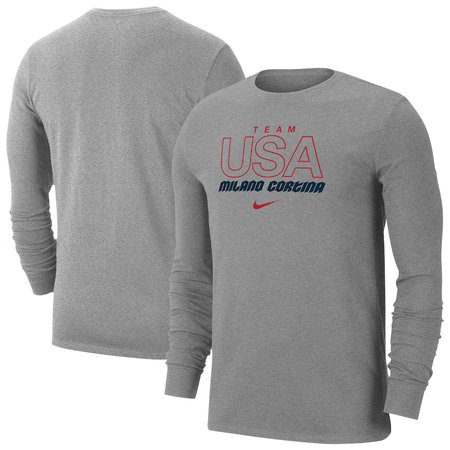 Men's Team USA Heather Gray Milano Cortina 2026 Winter Olympics Dri-FIT Long Sleeve T-Shirt