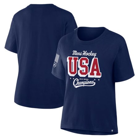 Women's US Hockey Navy 2026 Winter Olympics Gold Medal Champions Gold Standard T-Shirt