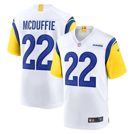 Men's Los Angeles Rams #22 Trent McDuffie White Game Jersey