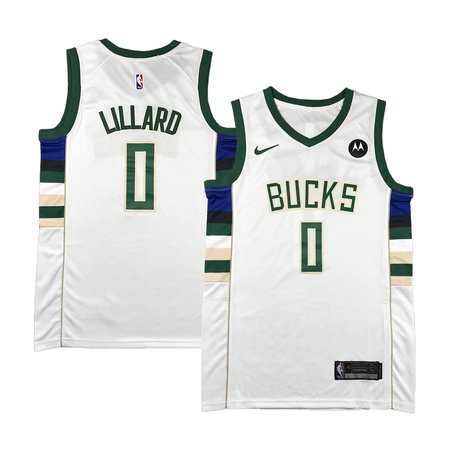Men's Milwaukee Bucks #0 Damian Lillard White Stitched Basketball Jersey