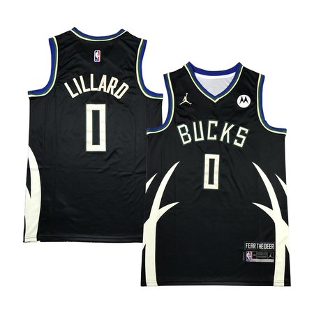 Men's Milwaukee Bucks #0 Damian Lillard Black Stitched Basketball Jersey