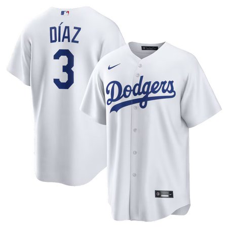 Men's Los Angeles Dodgers #3 Edwin Diaz Nike White Home Replica Jersey