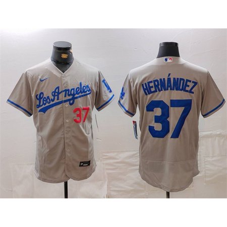 Men's Los Angeles Dodgers #37 Teoscar Hernandez Grey Flex Base Stitched Baseball Jersey