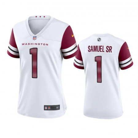 Women's Washington Commanders #1 Deebo Samuel Sr White 2025 Game Stitched Football Jersey