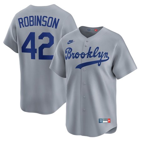 Men's Brooklyn Dodgers #42 Jackie Robinson Gray Throwback Cooperstown Collection Limited Jersey