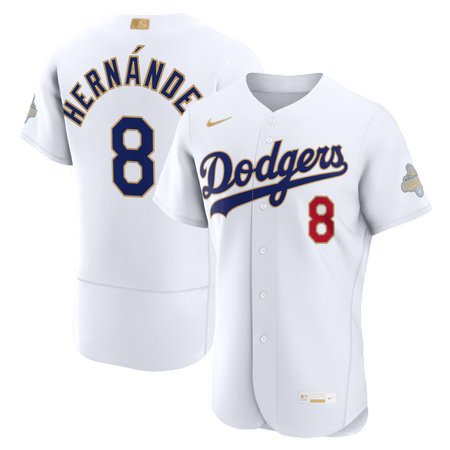 Men's Los Angeles Dodgers #8 Enrique Hernandez Nike White 2026 Gold Collection Authentic Jersey
