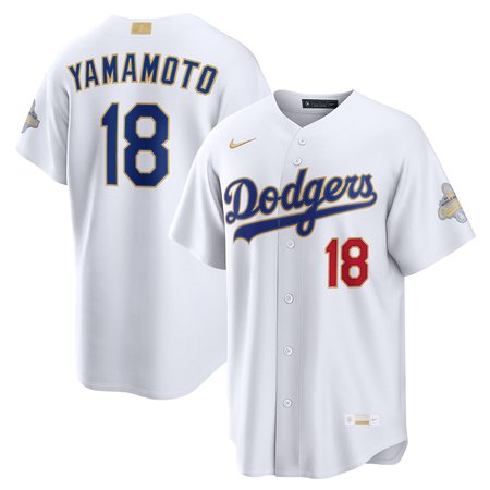 Men's Los Angeles Dodgers #18 Yoshinobu Yamamoto Nike White 2026 Gold Collection Authentic Custom Jersey