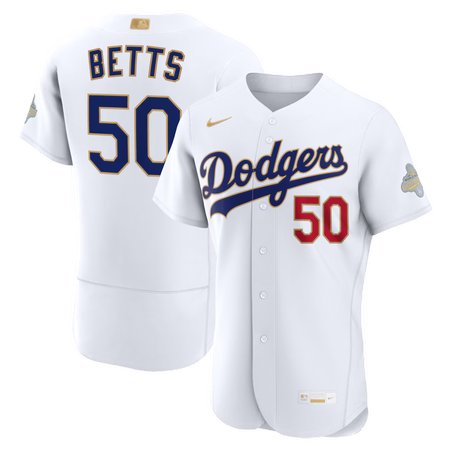 Men's Los Angeles Dodgers #50 Mookie Betts Nike White 2026 Gold Collection Authentic Jersey