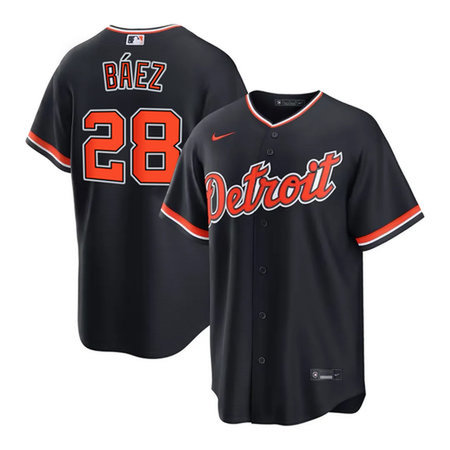 Men's Detroit Tigers #28 Javier Baez Black Cool Base Stitched Jersey