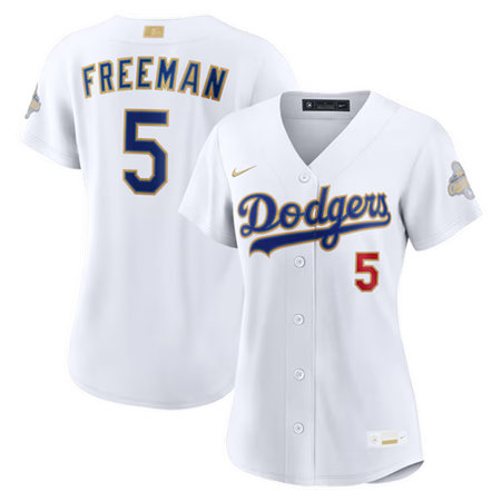 Women's Los Angeles Dodgers #5 Freddie Freeman Nike White 2026 Gold Collection Stadium Jersey
