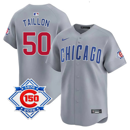 Men's Chicago Cubs #50 Jameson Taillon Grey Nike Road Vapor Limited 150th Anniversary Authentic Lettering Jersey