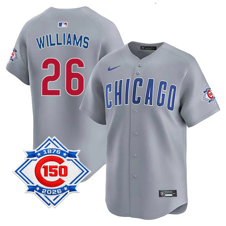 Youth Chicago Cubs #26 Billy Williams Grey Nike Road Vapor Limited 150th Anniversary Authentic Lettering Jersey